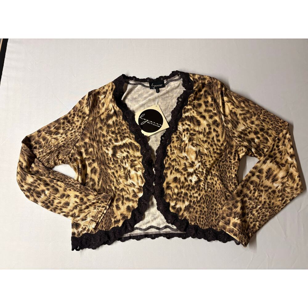 NWT Lynn Ritchie Leopard Print Lace Trim Cardigan Shrug XL Y2K Boho - Picture 2 of 9